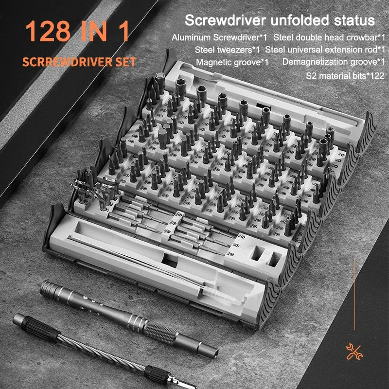 SkruvPro 128 - Multifunktionellt 128-i-1 magnetiskt precisionsskruvmejselset